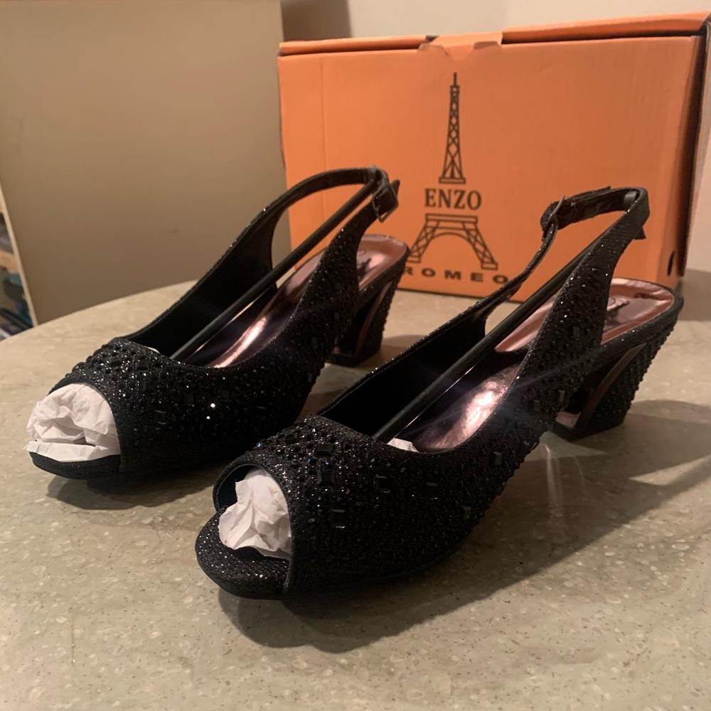 Enzo Romeo | Womens Open Toe Low Heel | Wedding Rhinestone Shoes